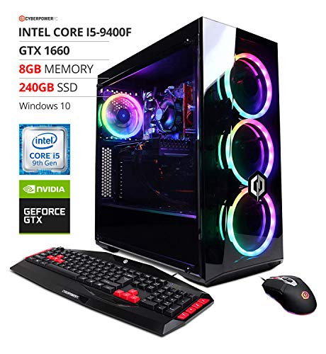 CYBERPOWERPC Gamer Xtreme VR Gaming PC, Intel Core i5-9400F 2.9GHz, NVIDIA GeForce GTX 1660 6GB, 8GB DDR4, 240GB SSD, 1TB HDD, WiFi Ready & Win 10 Home (GXiVR8060A8, Black)