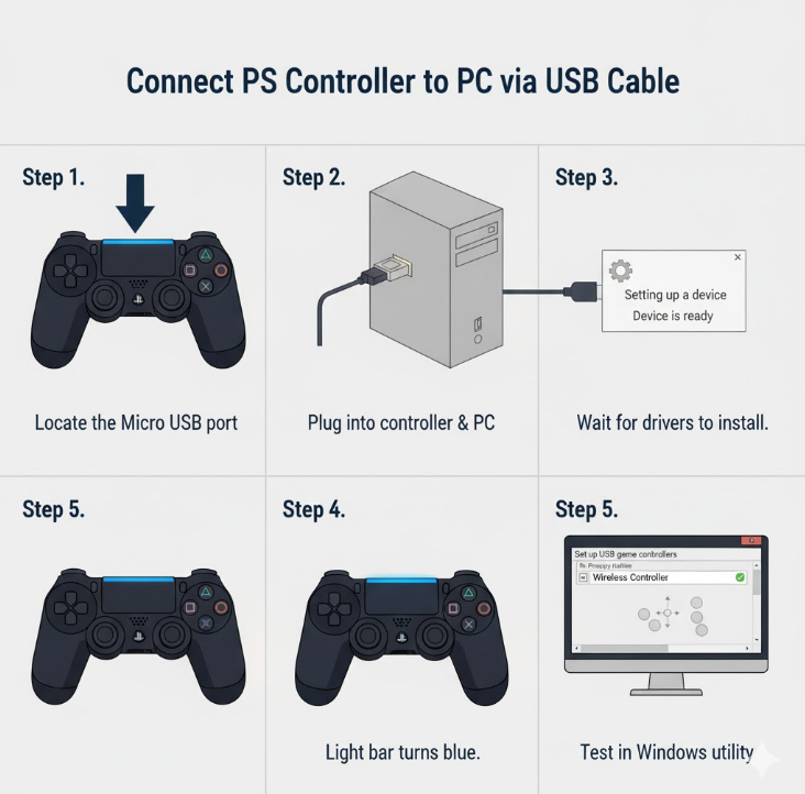 Method 1: Connect PS4 Controller to PC via USB Cable.