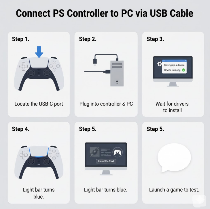 Method 2: Connect PS5 Controller to PC via USB Cable.