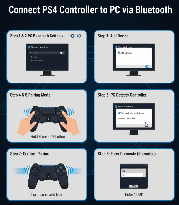 Method 3: Connect PS4 Controller to PC via Bluetooth. PcBuildAdvisor.com