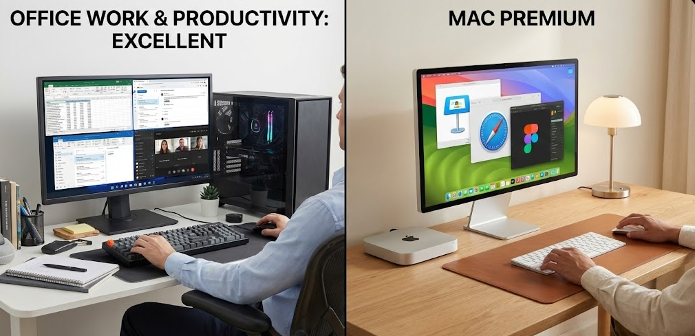 Office Work and Productivity: Both Excellent, Mac Premium.