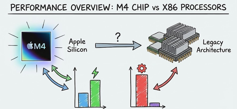Performance Overview: M4 Chip vs x86 Processors.
