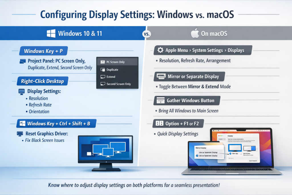Configuring Display Settings: Windows vs. macOS.